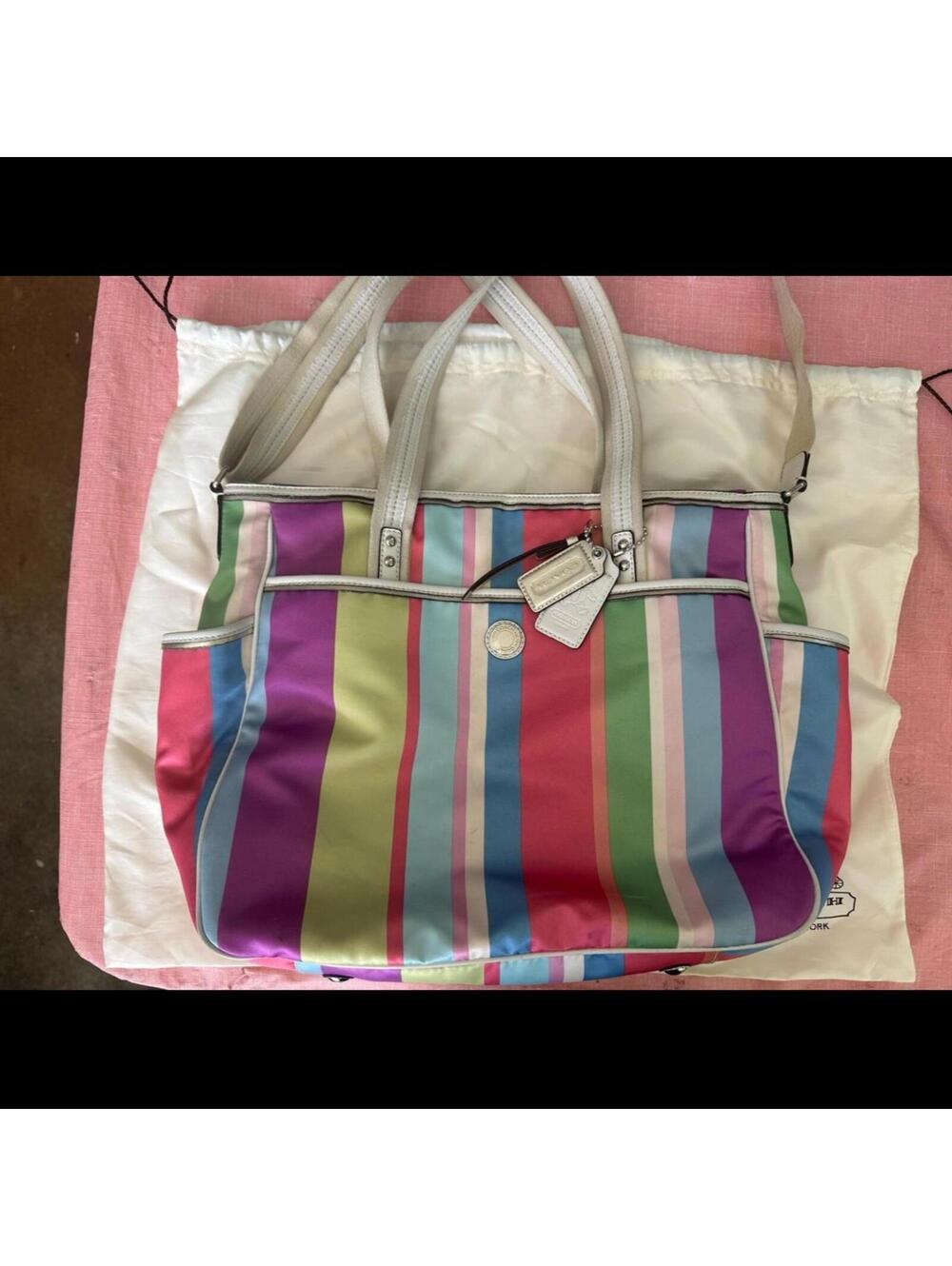 Coach diaper bag purse stripes with dust bag and changing pad
